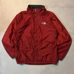 The North Face Red Padded Jacket with Gray Trim – Vintage Style – Size Medium.